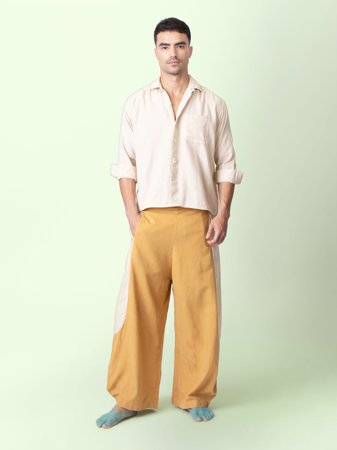 Tipa - Mustard Flowy Pants with Side Panel