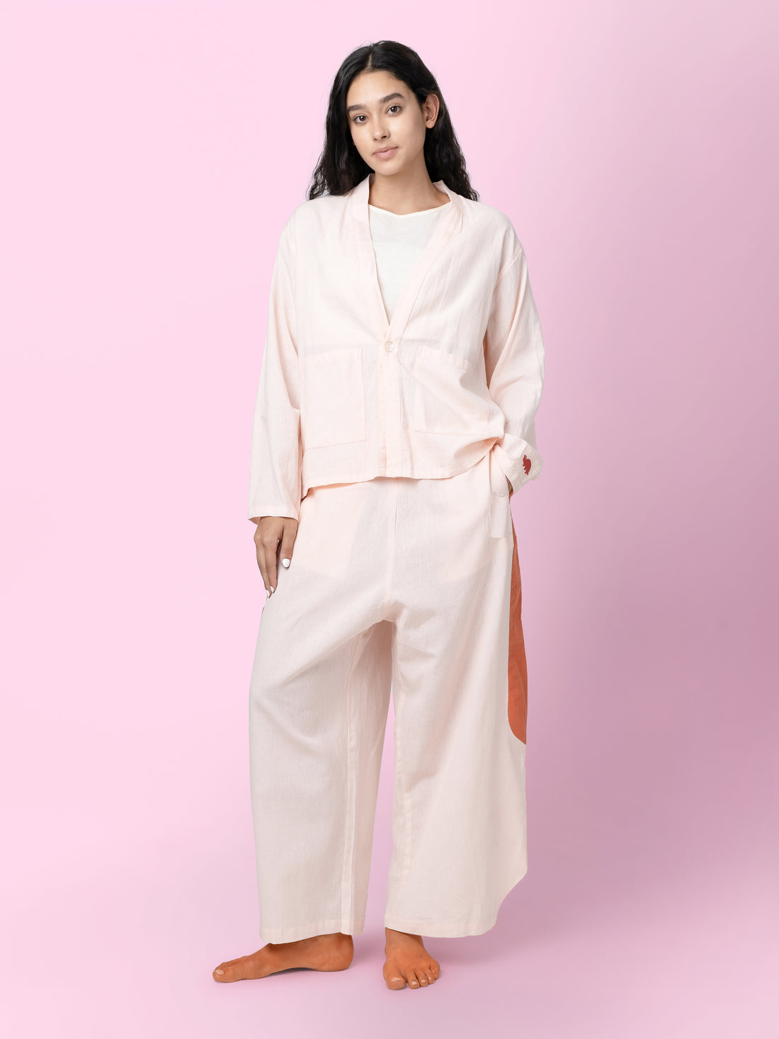 Tipa - Pink Flowy Pants with Side Panel