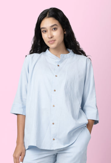 Taube - Blue Shirt with Mandarin collar